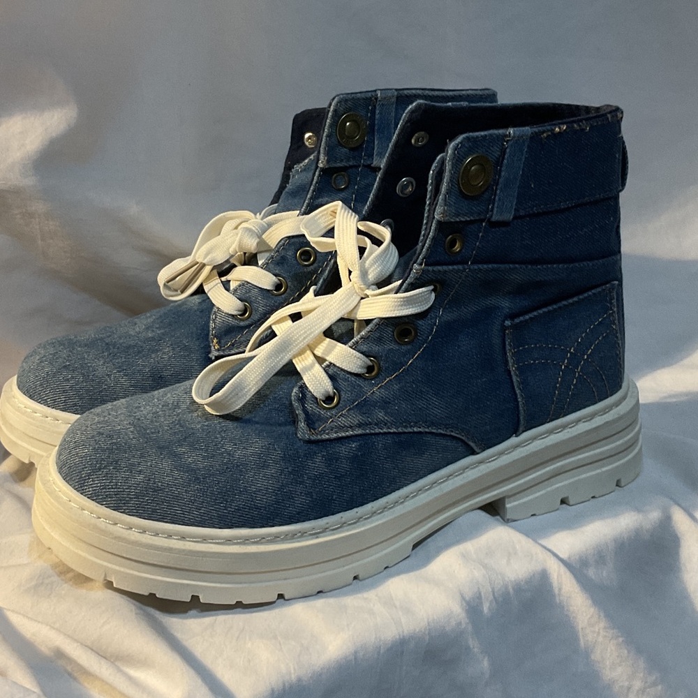 Denim Blue Women's Lace-Up Ankle Boots - Picture 3 of 6
